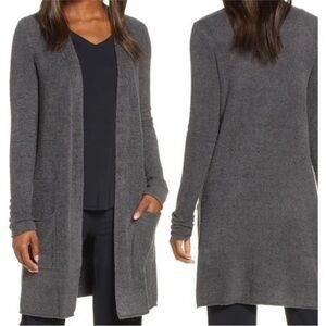 Barefoot Dreams Women's CozyChic Lite Long Hooded Pockets Coatigan - Medium Grey